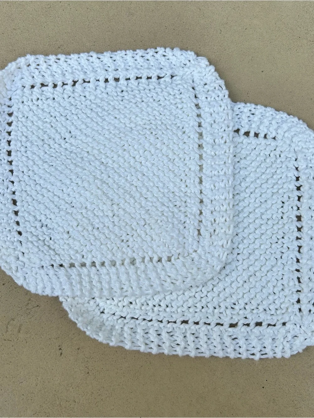 Set of 2 Handmade White Knit Square Dishcloths